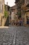 Views of the old town of San Vicente de la Barquera, cobbled streets and details of buildings and people walking through its