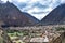 Views over the town from the Ollantaytambo archaeological site in the Sacred Valley