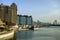 Views of Palm Jumeirah island with ships
