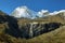 Views of peaks and waterfall in the to Paron lake