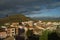 Views Of Rioja Baths Village And Its Beautiful Riojan Meadows With A Spectacular Sky From The Top Of The Strong Tower At Sunrise.