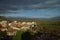 Views Of Rioja Baths Village And Its Beautiful Riojan Meadows With A Spectacular Sky From The Top Of The Strong Tower At Sunrise.