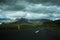 Views on the roads in Iceland, amazing scenery in wild nature, mountains and grey clouds