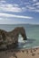 Views of rock formations and beach at durdle dor