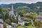 Views of the Rosary Basilica and Gave de Pau river from the Chateau Fort de Lourdes