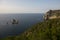 Views of the sea and Ses Margalides of ??Ibiza from the cliffs in the north of the island in Santa Agnes de Corona
