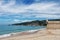 Views of the Sesimbra Beach and fortress in spring in Portugal