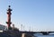 Views of South Rostral column and bridge, St.Petersburg, Russia