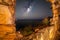 Views to the night sky from inside the sandstone cave