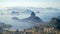 Views to the Rio harbor and Sugar Loaf Mountain from Corcovado in Rio de Janeiro, Brazil.