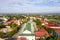 Vigan Cathedral`s Spanish colonial bell tower. City landscape in the morning, view from above