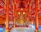 Viharn interior in red-gilt gamma, Wat Chiang Man temple, on May 3 in Chiang Mai, Thailand