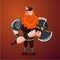 Viking with axe. Angry red bearded antique warrior. Cartoon character. Game design.