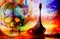 Viking Boat on the beach, painting on canvas, Boat