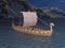 Viking drakkar sailing in the sea