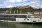 The Viking European River Ship called the Hild moored in Koblenz near Ehrenbreitstein Fortress