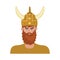 Viking in a helmet with horns, scandinavian warrior, barbarian, illustration in flat style