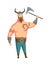 Viking man with horned helmet and axe. Bearded men warrior or hero of scandinavian legends. Cartoon barbarian history