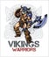 Viking norseman mascot cartoon with ax and shield