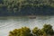 Viking replica ship sailing on the Danube river in Belgrade, capital of Serbia