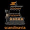 Viking Scandinavian design. The Viking ship is a Drakkar. Old Norse pattern and Runic symbols