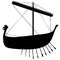 Viking scandinavian drakkar silhouette. Norman rowing ship sailing