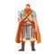 Viking, Scandinavian Warrior Male Character with Tressed Beard, Wear Cape, Holding Armor Axe and Dagger on Belt