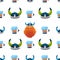 Viking seamless pattern, cute helmets, beer, warrior character. Funny colorful illustration for kids