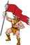 Viking Warrior Brandishing Red Flag Retro