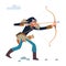 Viking warrior shoots a bow. Vector cartoon, flat style illustration