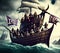Viking Warriors on Boat, Generative AI Illustration