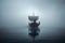 Vikings boat in a fog. AI generation