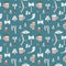 Vikings seamless pattern with viking helmet, weapon, bow and warrior axe, childish scandinavian vector background, kids apparel,