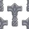 Vikings weapon seamless pattern Mjolnir hammer of Thor