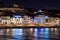 Vila Nova de Gaia waterfront promenade at night, Portugal.