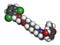 Vilanterol COPD drug molecule. Atoms are represented as spheres with conventional color coding: hydrogen (white), carbon (grey),