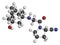Vildagliptin diabetes drug molecule. 3D rendering. Atoms are represented as spheres with conventional color coding: hydrogen (