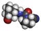 Vildagliptin diabetes drug molecule. 3D rendering. Atoms are represented as spheres with conventional color coding: hydrogen (