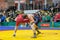 Viljandi, ESTONIA - FEBRUARY 20, 2016: Unidentified wrestlers during Estonian freestyle wrestling tournament.