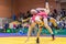 Viljandi, ESTONIA - FEBRUARY 20, 2016: Unidentified wrestlers during Estonian freestyle wrestling tournament.