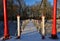 Viljandi suspension bridge shooted in sunny winter day. Some snow on the bridge and footmarks