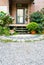 Villa backyard with green plant and pebbles