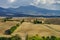 Villa in Italy, old farmhouse in the waves of tuscanian fields and hills