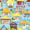 Villa vector facade of house building and tropical resort hotel on ocean beach in paradise illustration set of bungalow