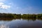 Village boggy river. Drying bodies of water due to climate change. Background with copy space