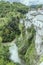 Village on the brink of overhang on Nera river at  Triponzio, Italy