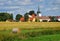 Village buildings in summer landscape