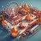 Village Carnivals local fairs with games rides and a festive atmosphere AI isometric generated