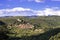 Village of Castelnou and peak of Canigou in Pyrenees orientales, France