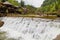 The village Cat Cat in Sapa, Vietnam. Large waterfall in the rainy season